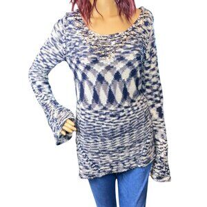 (5 for‎ $25) New Directions Bell Sleeve Space Dye Sweater in Blue/White - Medium